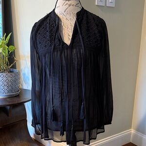 Lucky Brand Black Sheer Peasant Top